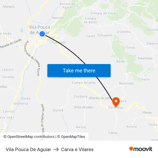 Vila Pouca De Aguiar to Carva e Vilares map