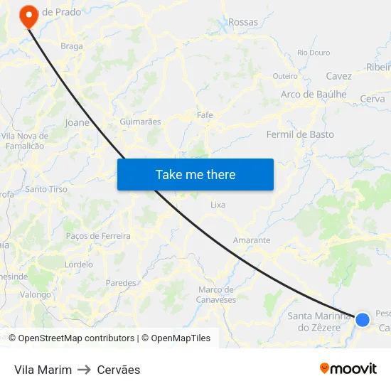 Vila Marim to Cervães map