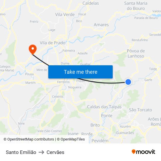 Santo Emilião to Cervães map