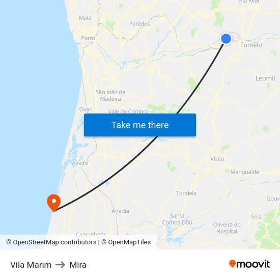 Vila Marim to Mira map