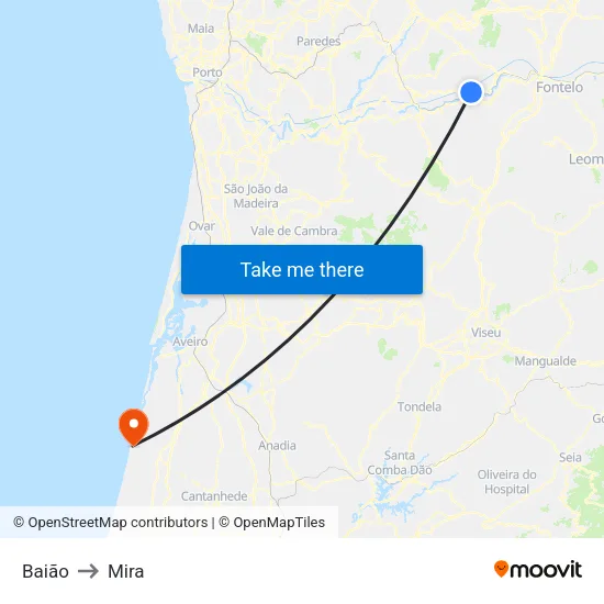 Baião to Mira map