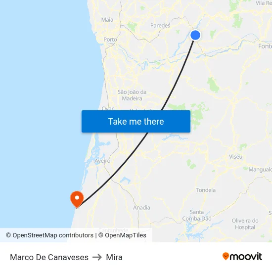 Marco De Canaveses to Mira map