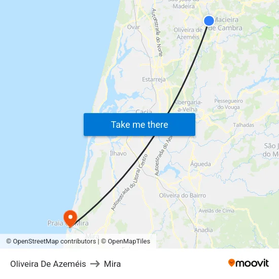 Oliveira De Azeméis to Mira map