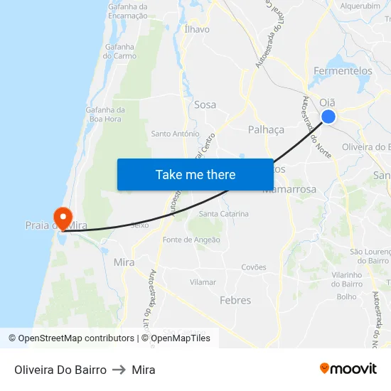 Oliveira Do Bairro to Mira map
