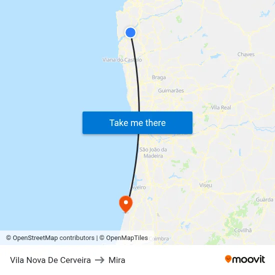 Vila Nova De Cerveira to Mira map