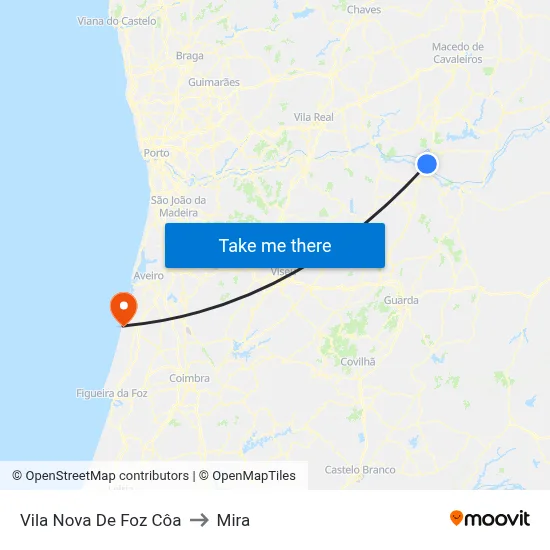 Vila Nova De Foz Côa to Mira map