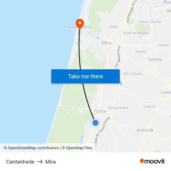 Cantanhede to Mira map