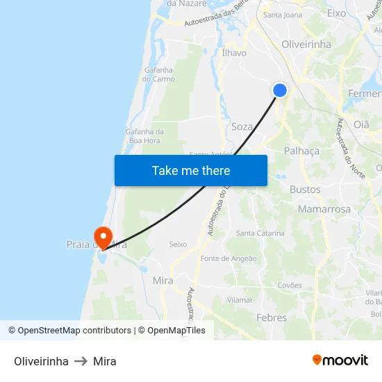 Oliveirinha to Mira map