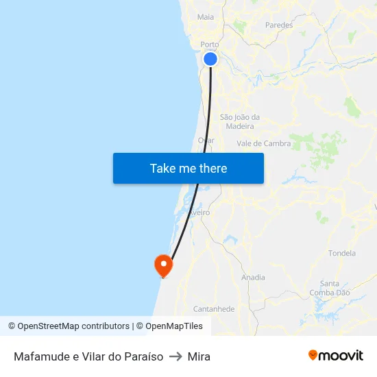 Mafamude e Vilar do Paraíso to Mira map