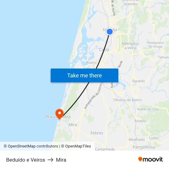 Beduído e Veiros to Mira map