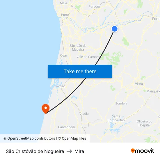 São Cristóvão de Nogueira to Mira map