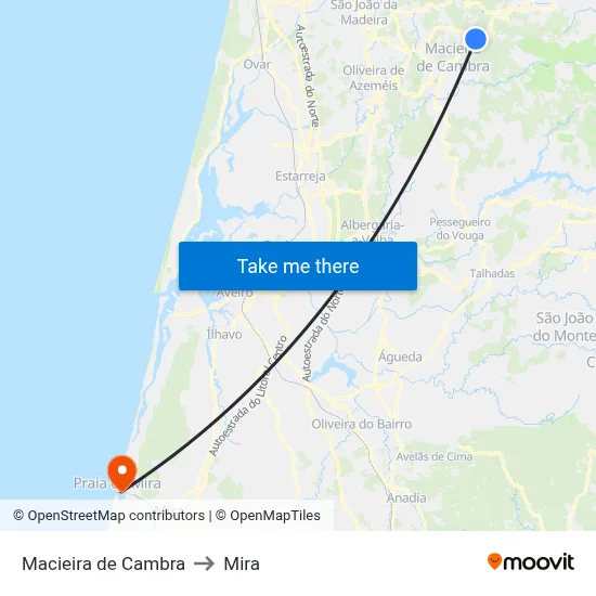 Macieira de Cambra to Mira map