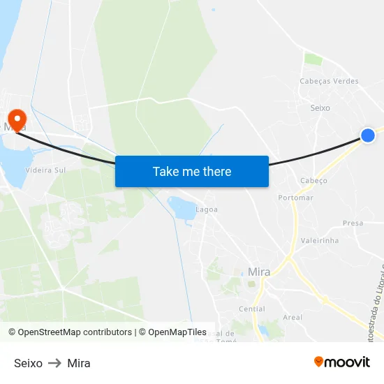 Seixo to Mira map