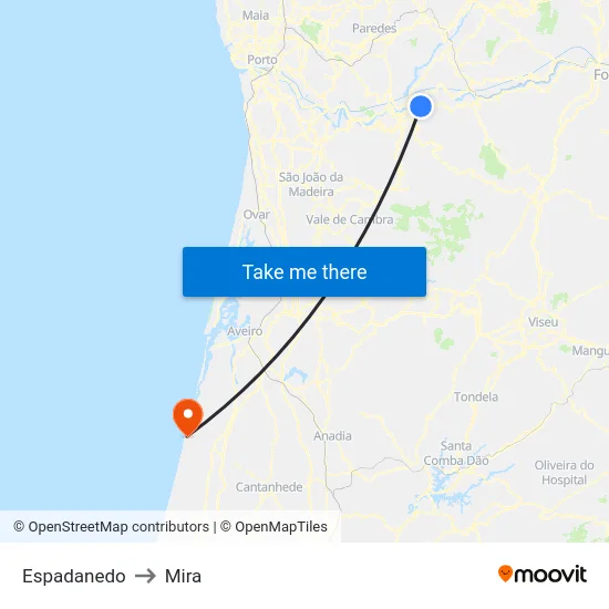 Espadanedo to Mira map
