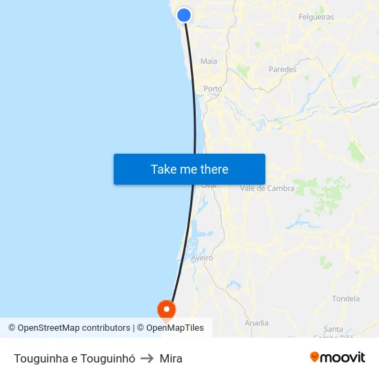 Touguinha e Touguinhó to Mira map