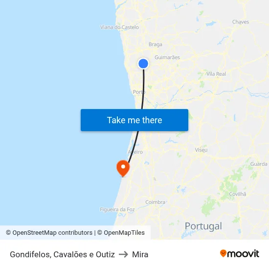 Gondifelos, Cavalões e Outiz to Mira map