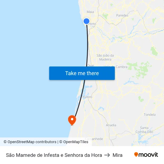 São Mamede de Infesta e Senhora da Hora to Mira map