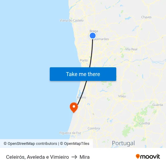 Celeirós, Aveleda e Vimieiro to Mira map