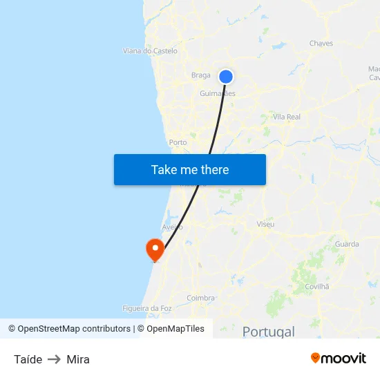 Taíde to Mira map