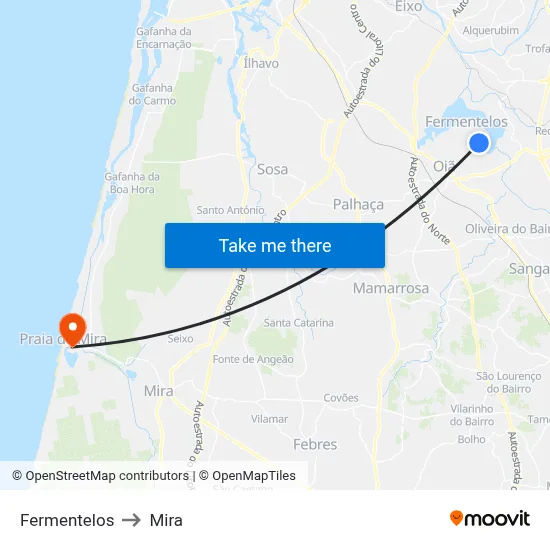 Fermentelos to Mira map