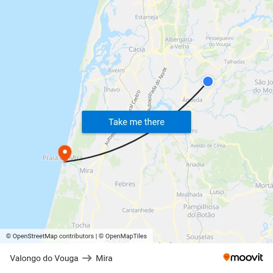 Valongo do Vouga to Mira map