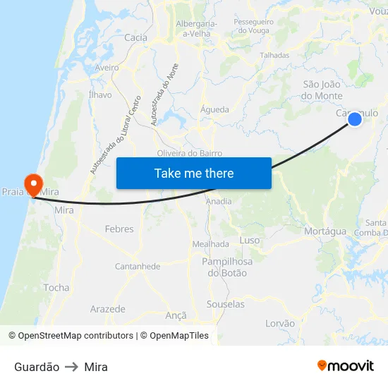 Guardão to Mira map