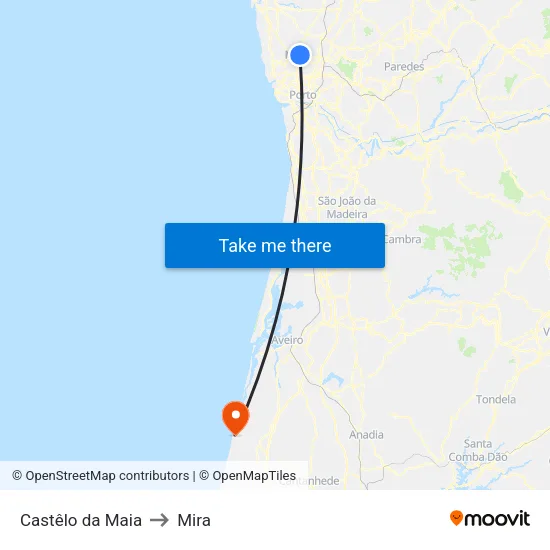 Castêlo da Maia to Mira map