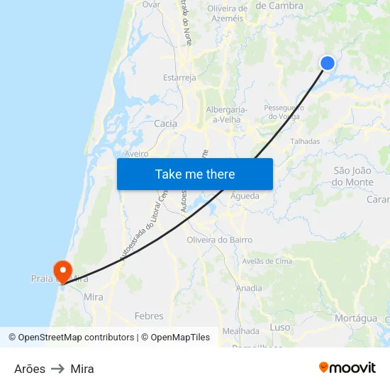 Arões to Mira map