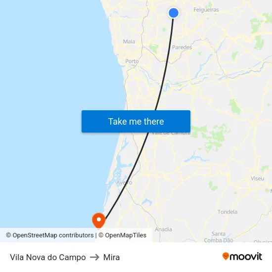 Vila Nova do Campo to Mira map