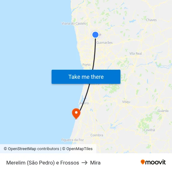 Merelim (São Pedro) e Frossos to Mira map