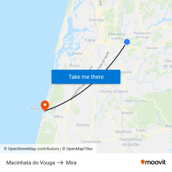 Macinhata do Vouga to Mira map