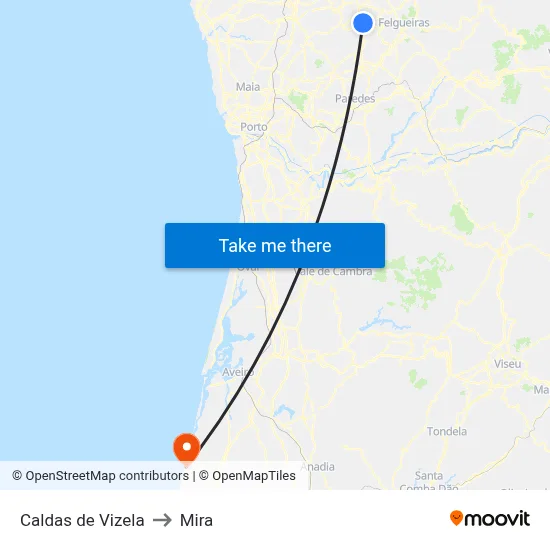 Caldas de Vizela to Mira map