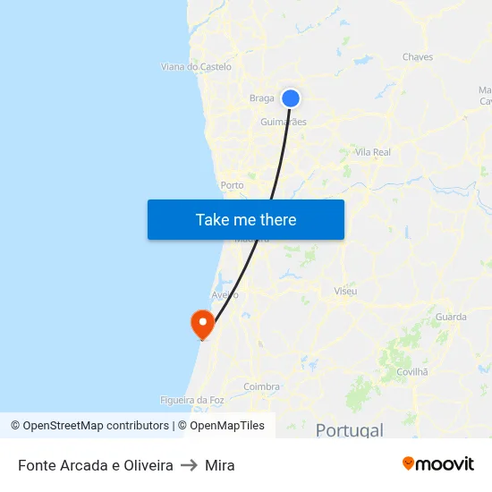 Fonte Arcada e Oliveira to Mira map