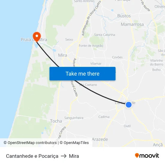 Cantanhede e Pocariça to Mira map