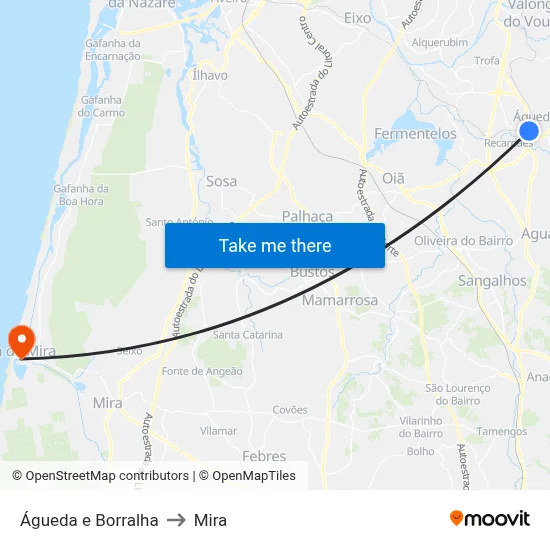 Águeda e Borralha to Mira map