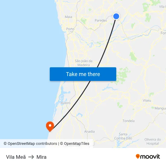 Vila Meã to Mira map