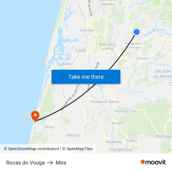 Rocas do Vouga to Mira map