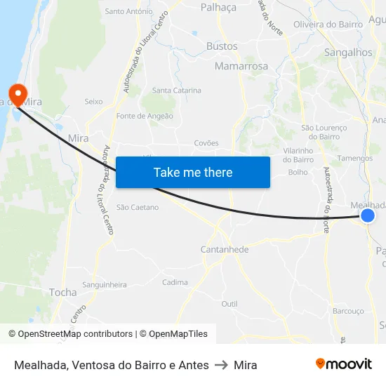 Mealhada, Ventosa do Bairro e Antes to Mira map