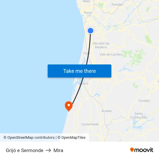 Grijó e Sermonde to Mira map