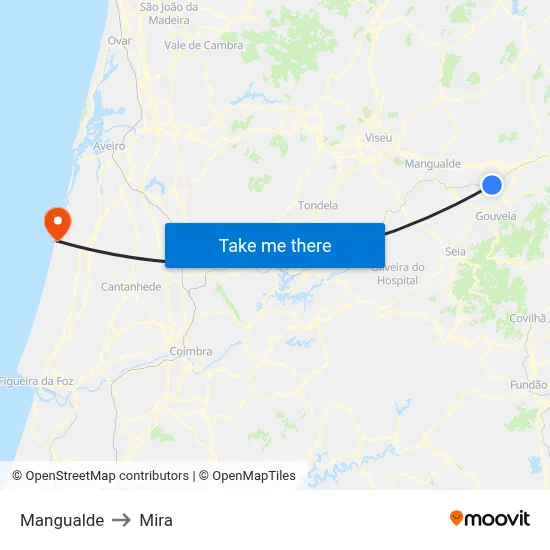 Mangualde to Mira map