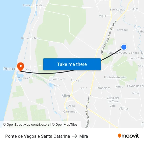 Ponte de Vagos e Santa Catarina to Mira map