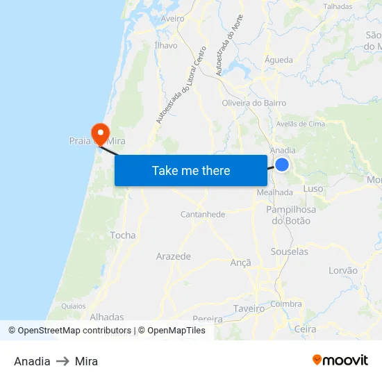 Anadia to Mira map
