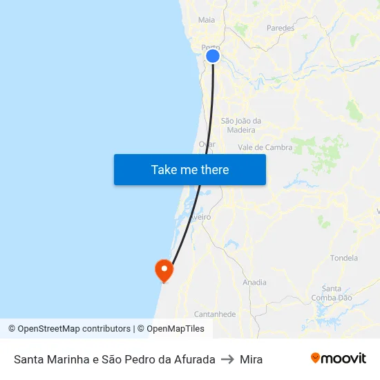 Santa Marinha e São Pedro da Afurada to Mira map