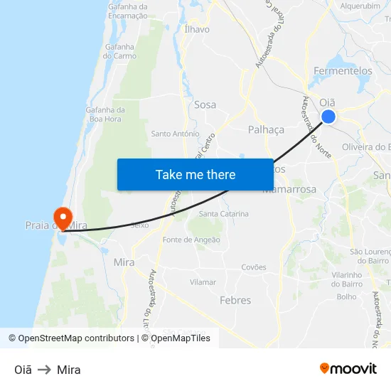 Oiã to Mira map