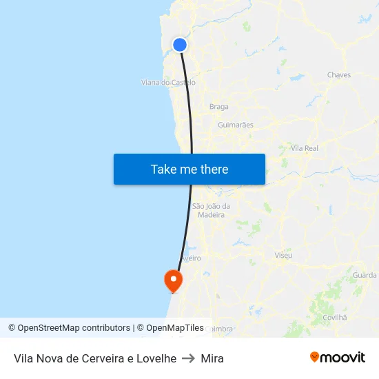 Vila Nova de Cerveira e Lovelhe to Mira map