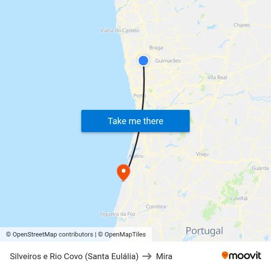 Silveiros e Rio Covo (Santa Eulália) to Mira map
