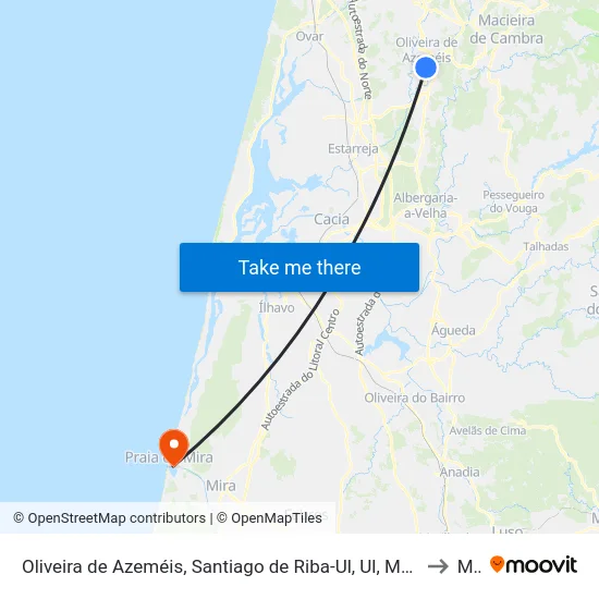 Oliveira de Azeméis, Santiago de Riba-Ul, Ul, Macinhata da Seixa e Madail to Mira map