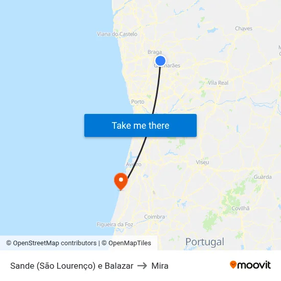 Sande (São Lourenço) e Balazar to Mira map
