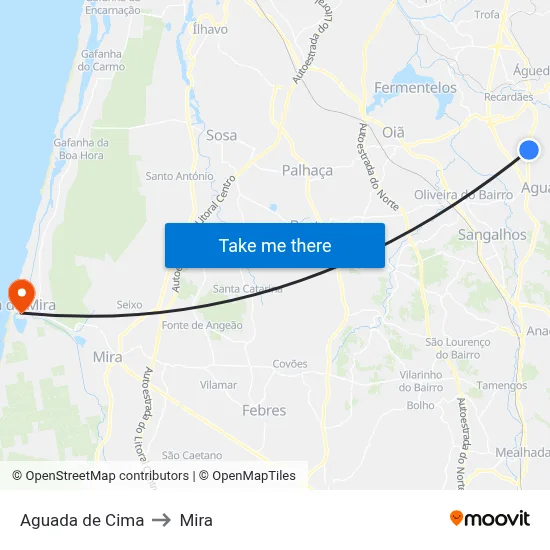 Aguada de Cima to Mira map