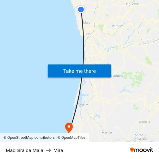 Macieira da Maia to Mira map